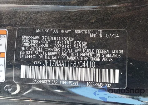 2015 Scion Fr-S из США, поврежденный, VIN JF1ZNAA11F8704410